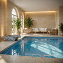 Indoor pool area with seating and plants in a modern setting Silver Shadow Marble Natural Stone Pool Square Poolwok with Lip