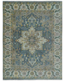 Silver, Teal and Taupe Hand knotted Traditional Heriz Serapi 9x12 Wool Area Rug by The Rug Decor