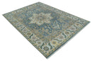 Silver, Teal and Taupe Hand knotted Traditional Heriz Serapi 9x12 Wool Area Rug by The Rug Decor