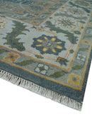 Silver, Teal and Taupe Hand knotted Traditional Heriz Serapi 9x12 Wool Area Rug by The Rug Decor
