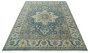 Silver, Teal and Taupe Hand knotted Traditional Heriz Serapi 9x12 Wool Area Rug by The Rug Decor