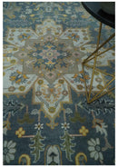 Silver, Teal and Taupe Hand knotted Traditional Heriz Serapi 9x12 Wool Area Rug by The Rug Decor