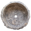 Round Travertine Stone Vessel Sink With Hand Chiseled Honed Edge