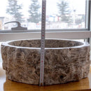 Round Travertine Stone Vessel Sink With Hand Chiseled Honed Edge