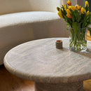 Travertine Round Coffee Table 36x16 inch - Silver Vein Cut Honed