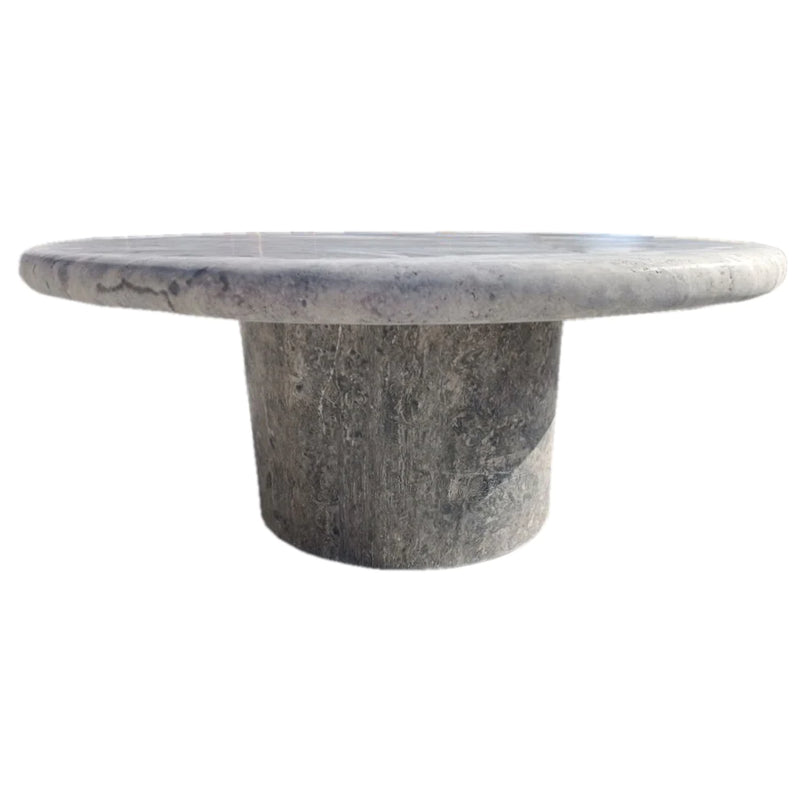 Silver Travertine Vein-cut Round Honed 2" Tabletop Coffee Table (D)36" (H)16"