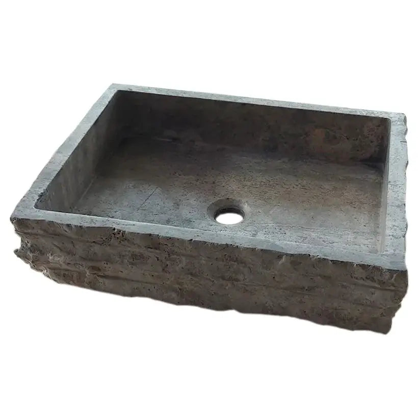 Silver Travertine Wall Mount Bathroom Sink 16x20 Split Face, angled view