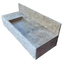 Gray Travertine Wall Mount Bathroom Sink With Backsplash