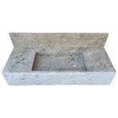 Gray Travertine Wall Mount Bathroom Sink With Backsplash