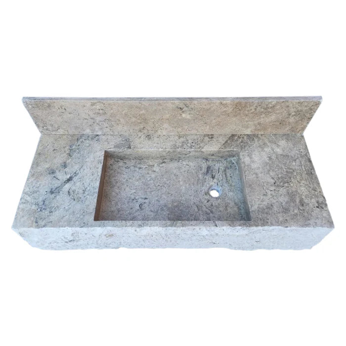 Silver Travertine Rustic Rectangular Wall-mount Bathroom Sink with 8" Backsplash