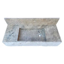 Gray Travertine Wall Mount Bathroom Sink With Backsplash