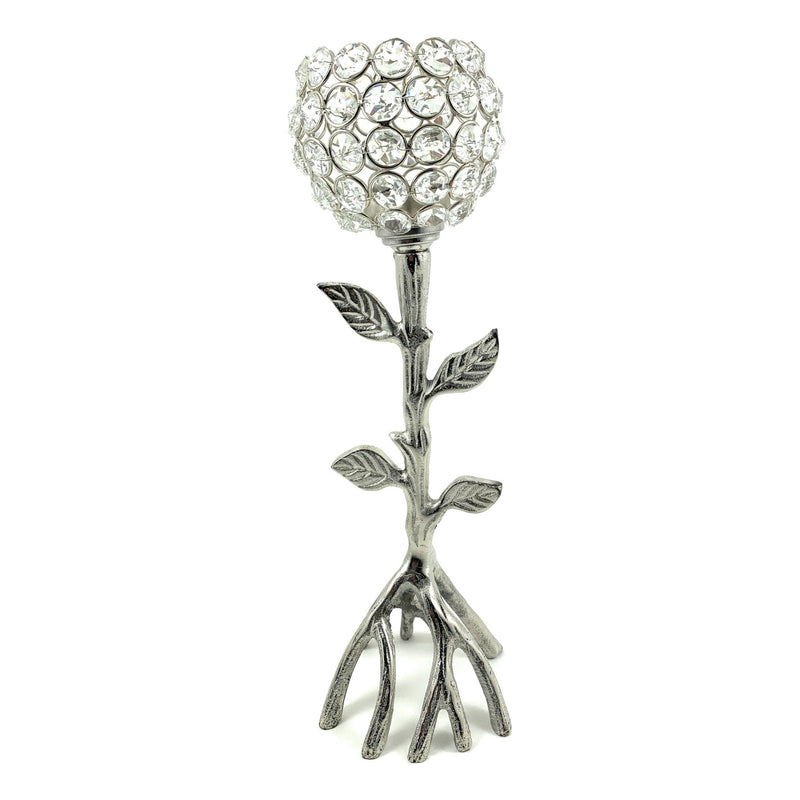 Silver Tree Hurricane Candle Holder