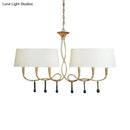 GobekUsa Classic Black/White Drum Fabric Island Ceiling Light with 6 Hanging Lights for Dining Room