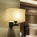 GobekUsa Simple Style Fabric Rectangle Wall Lamp - 1 Bulb Beige Bedside Light Fixture