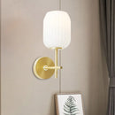GobekUsa Simple Gold Bedside Wall Sconce with Lantern Cream Glass Shade - 1 Light Fixture
