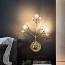 GobekUsa Gold Wall Sconce with Crystal Flowers and Leaves, 3 Lights, Simple Style