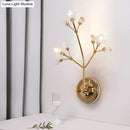 GobekUsa Gold Wall Sconce with Crystal Flowers and Leaves, 3 Lights, Simple Style