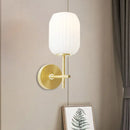 GobekUsa Simple Gold Bedside Wall Sconce with Lantern Cream Glass Shade - 1 Light Fixture