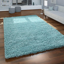 Simple High-Pile Rug Blue Turqouis Living Room Robust