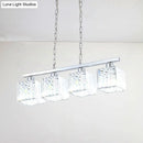 GobekUsa Simple Style Crystal Block Hanging Lamp Kit - 4-Light Chrome Island Fixture