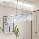 GobekUsa Simple Style Crystal Block Hanging Lamp Kit - 4-Light Chrome Island Fixture