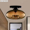 GobekUsa Simple Style Glass Oval Flush Mount Lamp with 1 Light - Clear/Amber/Smoky Ceiling Fixture for Hallway