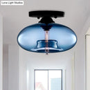 GobekUsa Simple Style Glass Oval Flush Mount Lamp with 1 Light - Clear/Amber/Smoky Ceiling Fixture for Hallway