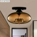 GobekUsa Simple Style Glass Oval Flush Mount Lamp with 1 Light - Clear/Amber/Smoky Ceiling Fixture for Hallway