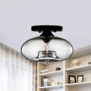 GobekUsa Simple Style Glass Oval Flush Mount Lamp with 1 Light - Clear/Amber/Smoky Ceiling Fixture for Hallway
