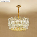GobekUsa Rectangular Drum Crystal Chandelier with 9 Bulbs for Bedroom Ceiling Lighting in Clear and Simple Style