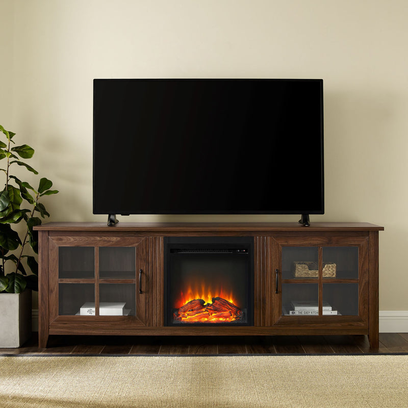 Simple Fireplace Console with Glass Doors