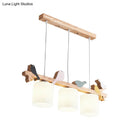 GobekUsa Simplicity Cream Glass LED Hanging Lamp with Wooden Bird - Dining Room Island Chandelier Light