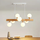 GobekUsa Simplicity Opal Glass Globe Pendant Light - 7 Heads Island Chandelier in Wood for Dining Room