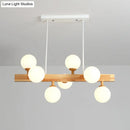 GobekUsa Simplicity Opal Glass Globe Pendant Light - 7 Heads Island Chandelier in Wood for Dining Room