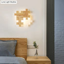 GobekUsa Simplicity Wood Wall Sconce with Jigsaw Puzzle Design - Modern LED Lighting Fixture for Bedroom