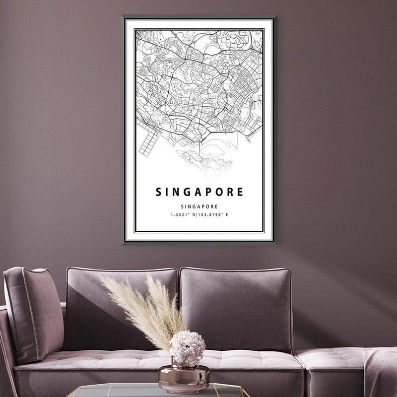 Singapore White Map Canvas