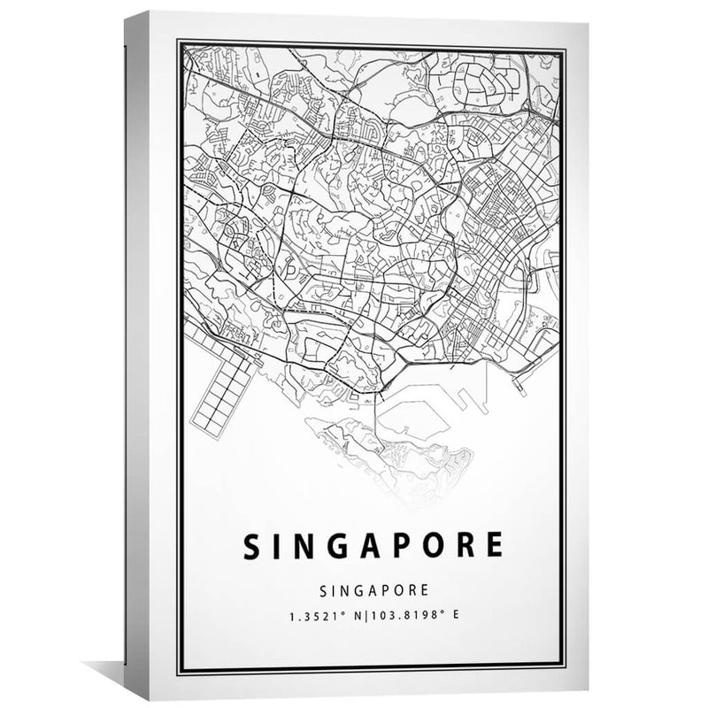 Singapore White Map Canvas