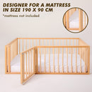 Montessori Floor Bed Frame for Toddlers with Fence