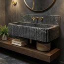 Hand Carved Black Marble Wall Mount Bathroom Sink
