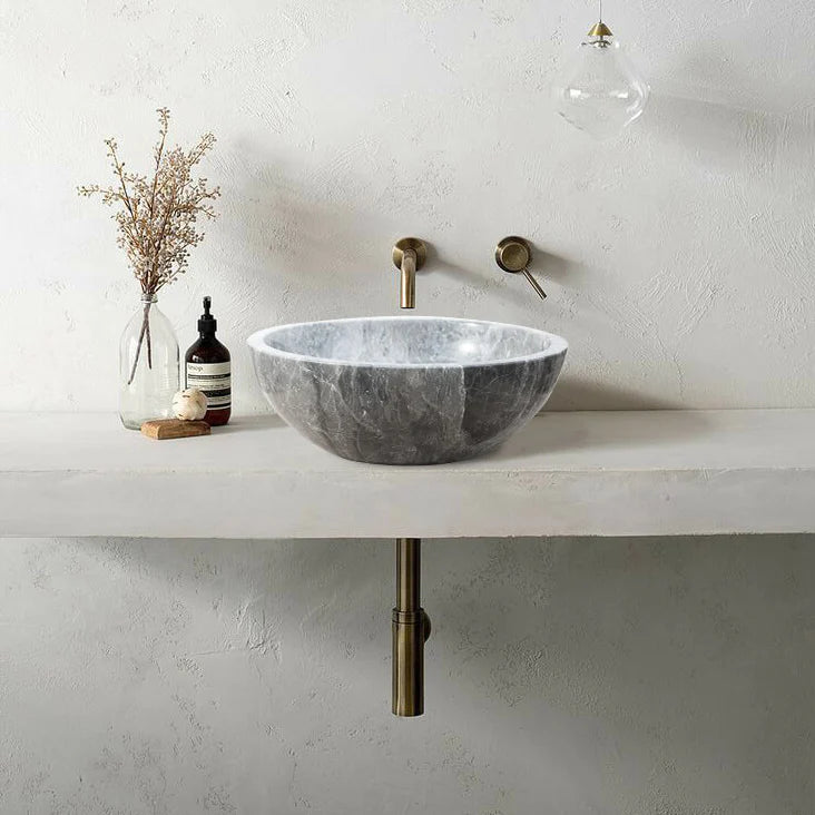 Sirius Gray Marble Vessel Above Vanity Bathroom Sink Polished (D)15" (H)6"