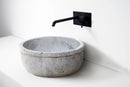 Sirius Silver Marble Round Vessel Sink 16 Inch Polished Grey
