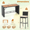 7 Pieces Patio Rattan Bar Set with Seat Cushions for Porch Yard Garden by LJGDeals