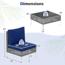 3 Pieces PE Rattan Conversation Chairs with Tempered Glass Coffee Table for Garden Porch-Navy by LJGDeals
