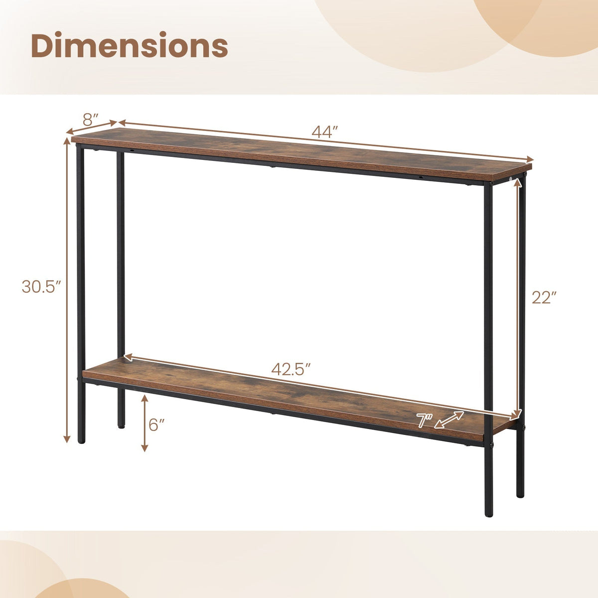 44 Inch Console Table with Shelf with Dual Anti-Tipping Kits, photo 10 of 16