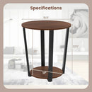 Round End Table with Open Shelf and Metal Frame-Walnut by LJGDeals