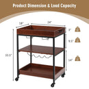 3 Tiers Kitchen Island Serving Bar Cart with Glasses Holder and Wine Bottle Rack by LJGDeals
