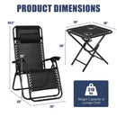 3 Pieces Folding Portable Zero Gravity Reclining Lounge Chairs Table Set by LJGDeals