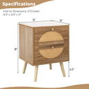 Set of 2 Rattan Nightstand with 2 Drawers and Solid Wood Legs-Natual