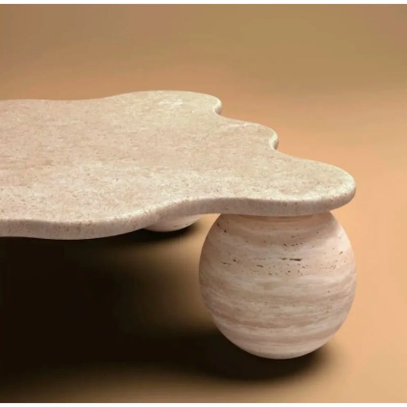 Wave Travertine Coffee Table With 4 Ball Legs