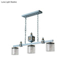 GobekUsa Sky Blue Dual Cylinder Parlor Island Pendant Lamp with Clear and Frosted Glass - 3 Bulbs